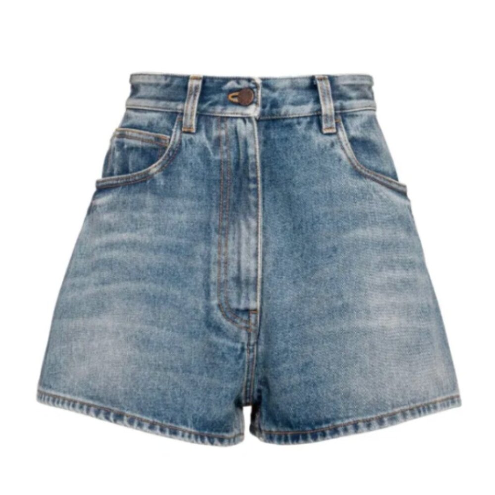 Prada Triangle Logo Denim Shorts